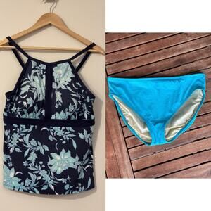 Lands’ End 2-Piece Swimsuit Blue Keyhole High Neck Tankini Top 12P & Bottom 12